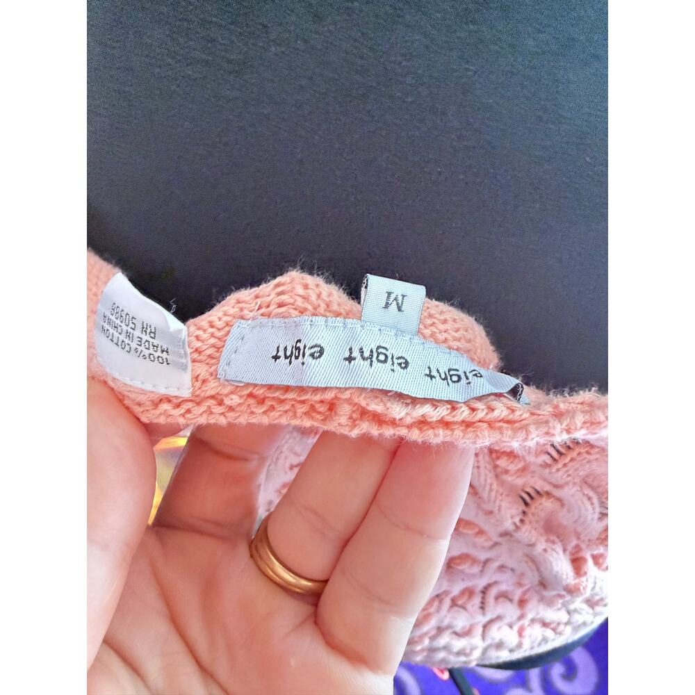 Eight Eight Eight Open Knit Cable Sweater Womens M Peach Textured Short Sleeve - Picture 4 of 7